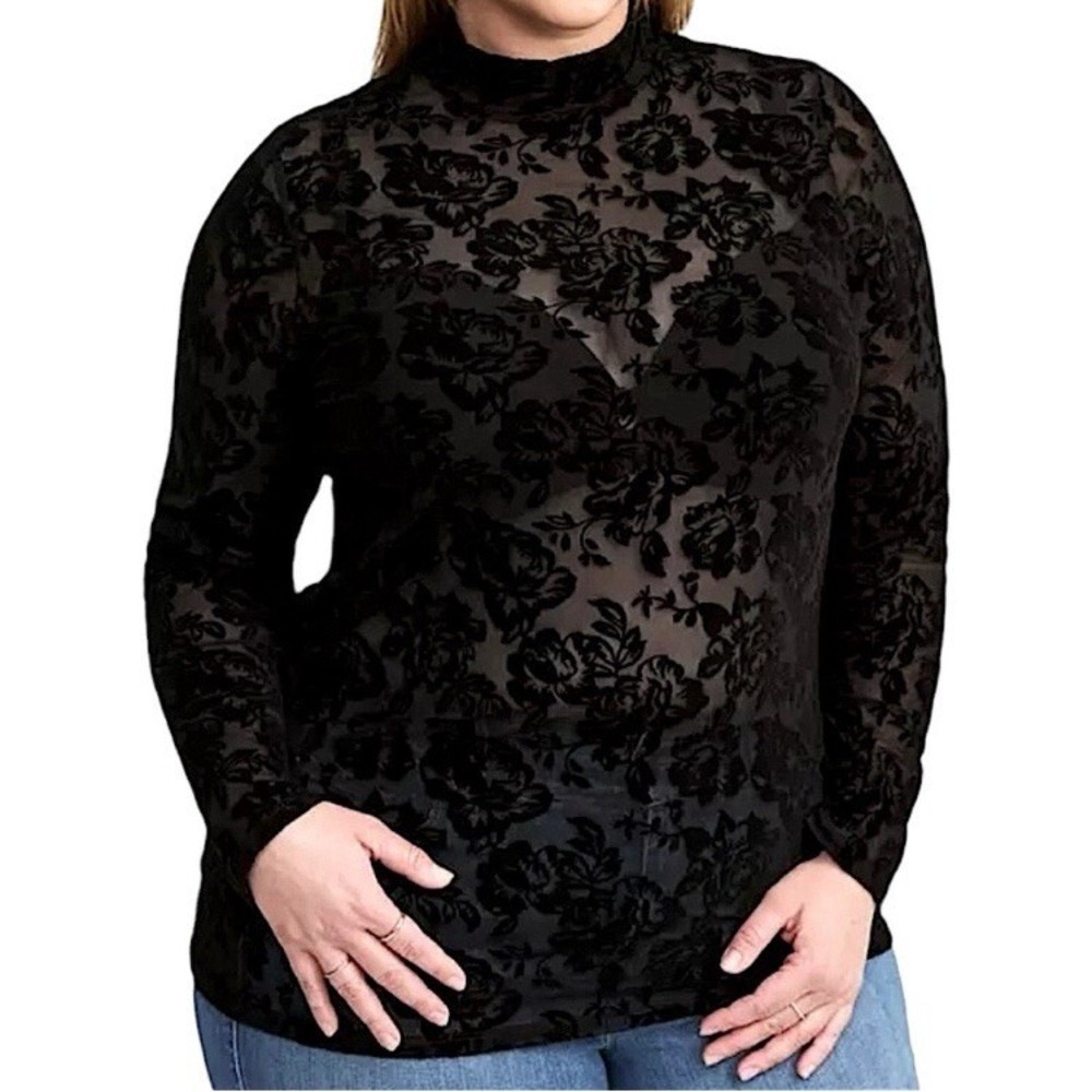 TORRID Flocked Mesh Mock‎ Neck Long Sleeve Top NWT Size 3X - Picture 5 of 10